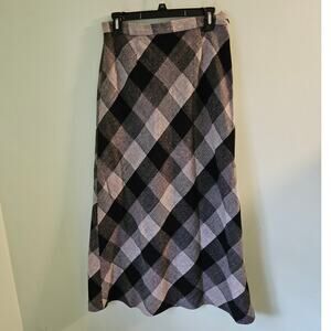 VINTAGE Relativity 80s Gray Woven Checked High-Waisted Long Skirt Size 10